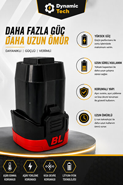 DynamicTech Kömürsüz Armut Bataryalı Matkap Uyumlu Yedek Batarya Li-ion Batarya