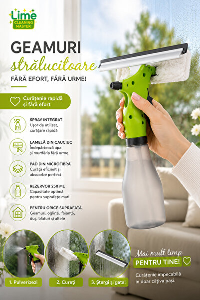 Lime Καθαριστικό τζαμιών με ψεκαστήρα LIME, πανί μικροϊνών και σπάτουλα, γκρι...