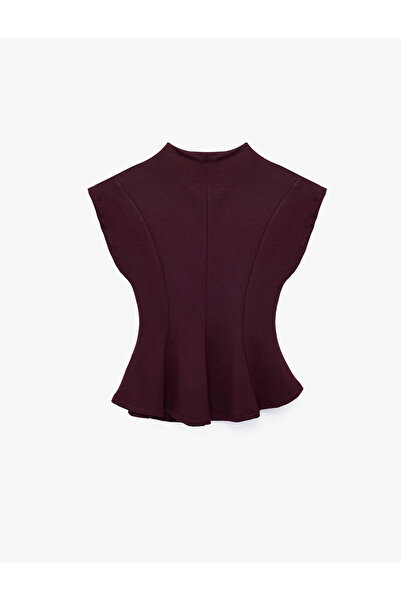 Koton Viskon Karışımlı Slim Fit Kolsuz Dik Yaka Peplum Bluz
