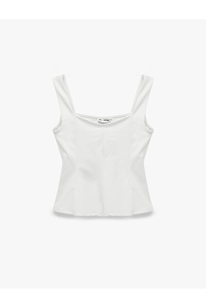 Koton U Yaka Slim Fit Peplum Kolsuz Bluz