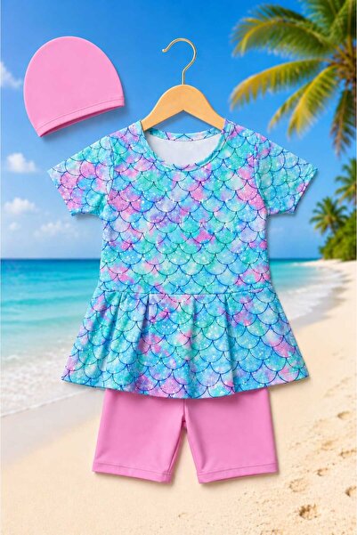 My Kids Wear Devojčički kupaći kostim sa šarom, sa šortama i kapom 12870