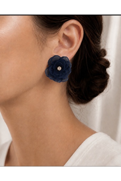 WOWMOM Flower Detailed Earrings – Evening Dress Earring Model with Stones