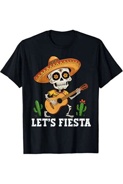 4CR Funny Skull Playing Guitar With Sombrero Let's Fiesta Party T-Shirt Print...