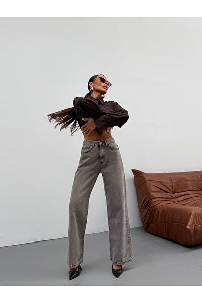 KENE JEANS Women's Brown Snow-Washed Draped Loose-Leg Palazzo Jeans/Denim Pants