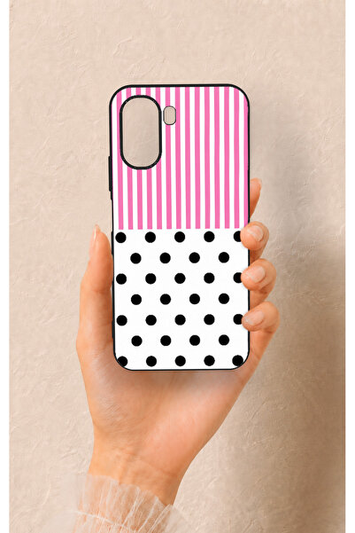 Vip Case Oppo A6T Uyumlu Pembe Çizgili Puantiye Desenli Silikon Kılıf