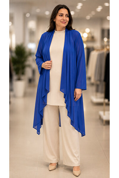 Ahenk Crepe Chiffon Loose Jacket Tunic
