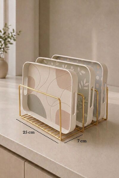 Edora Home Parlak Altın 3 Bölmeli Metal Tepsi ve Kesme Tahtası Düzenleyici - ...