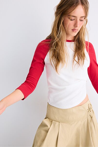 Stradivarius 3/4 sleeve baseball T-shirt