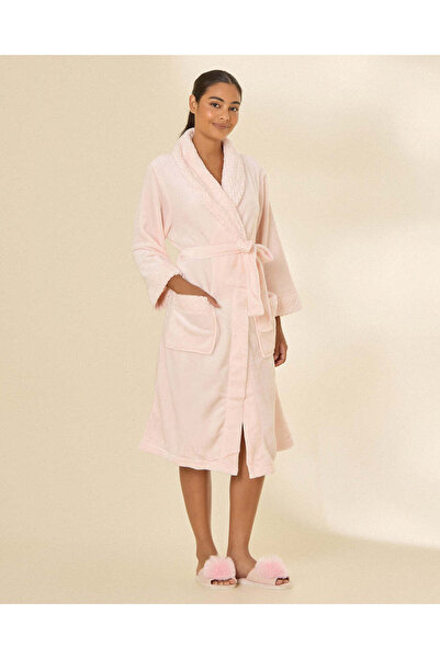 REDTAG Pink Shawl Fleece Bathrobe M (Length 110Cm)