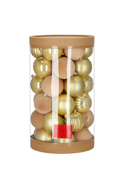 RADIONAT , Set of decorative globes, 36 pieces, plastic, 6.5 cm, gilded and ecru