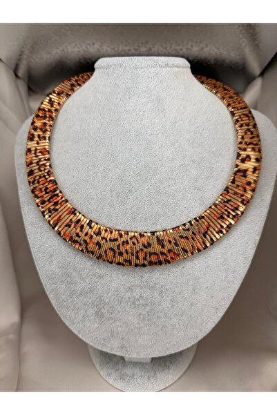 ZS Aksesuar Women's Leopard Patterned Gold Statement Collar Necklace Wide For...