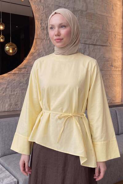 Salih Çelebi Verev Cut Blouse Y0160 - Yellow