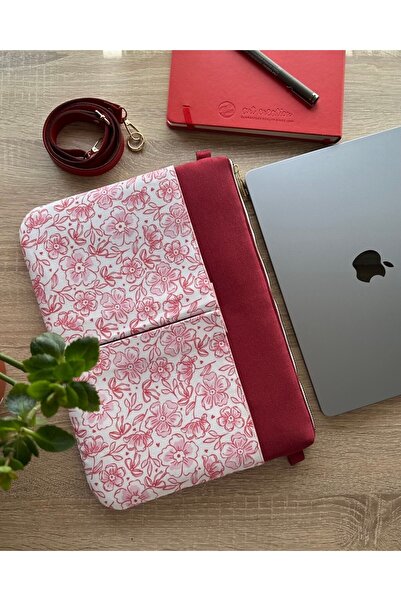 shaması Çiçek Desenli Laptop Kılıfı & Organizer Çanta | Dolgulu, Omuz Askılı,...