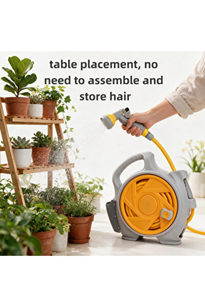 Generic Brand Orange portable retractable garden hose reel set with multi-mod...