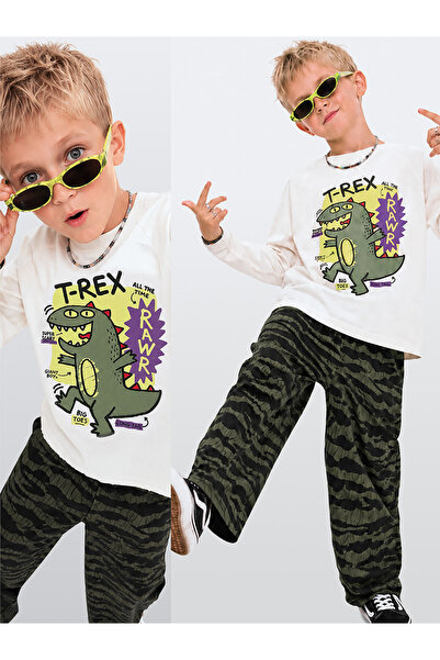 Denokids Boys' Dinosaur Printed 100% Cotton T-Shirt and Pants Set (Ages 3-8)