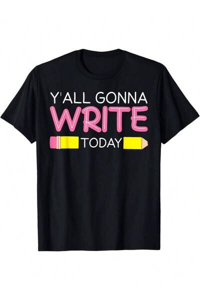 KYMC07 تي شيرت رجالي مضحك بطبعة "Y'all Gonna Write Today" - تي شيرت برسومات م...