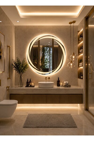 eagle mirror Aura Loop Dekoratif LED’li Banyo Aynası Yuvarlak Dokunmatik Sens...