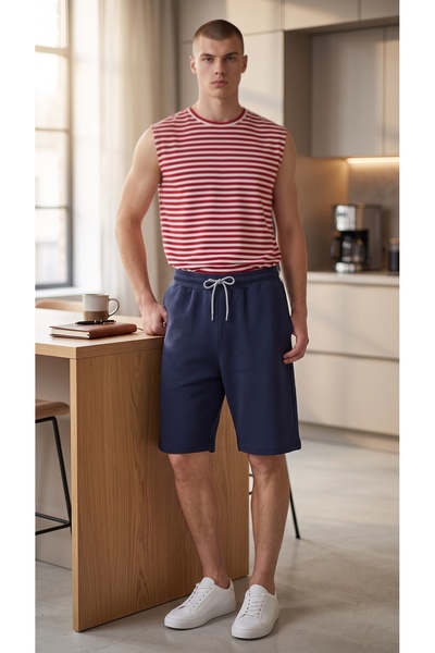 AHMERA Red Striped Men's Regular Fit Sleeveless Basic T-Shirt