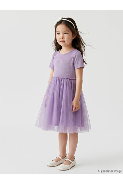 LC Waikiki Trendlucky Heart Embroidered Glittery Girls Tutu Dress with a Diff...