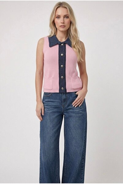 Neden Tekstil Collar and Button-Pocket Detailed Knitwear Cardigan