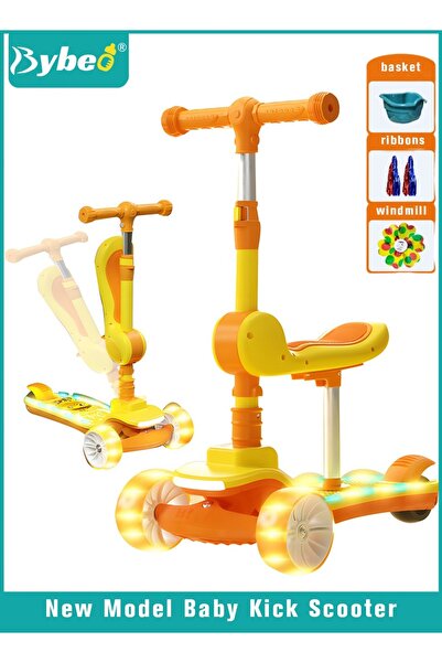 BYBEO 3 Wheeled Foldable Kick Scooter for Kids - Stand and Cruise Child/Toddl...