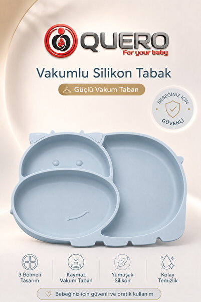 Quero Silicone Vacuum Divided Food Plate, Baby Food Plate, Vacuum Baby Kids F...