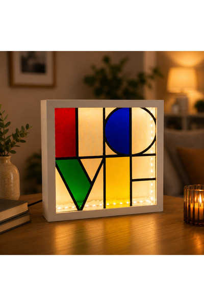 Generic Brand Lampă LOVE Mozaic din Vitraliu – Iluminare LED