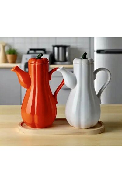 Pembelia Life 4’lü Mutfak Düzen Seti Bambu Standlı 2’li Porselen Bal Kabak Model 1000 ml Yağdanlık Yağlık Set Porselen Kaşık Altlığı