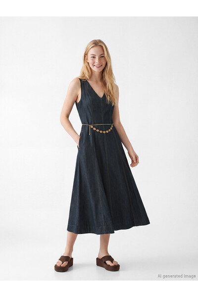 LC Waikiki Two Mt Shop Quality V-Neck A-Line Jean Dress