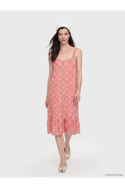LC Waikiki Original V-Neck Floral Strap Ruffle Dress