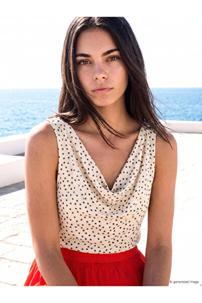 LC Waikiki Original Draped Collar Polka Dot Blouse