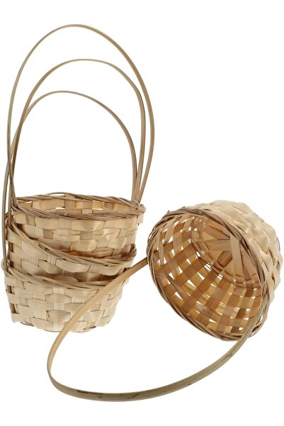 OEM Coș împletit din bambus cu mâner pentru flori, estetică bej, 17x17x28 cm