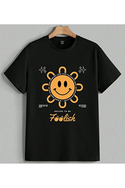 ELFERA Foolish Yuz Motivational Orange Printed Unisex Oversize T-Shirt Black