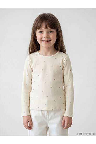 LC Waikiki Original Oval Collar Heart Printed Girls' T-Shirt