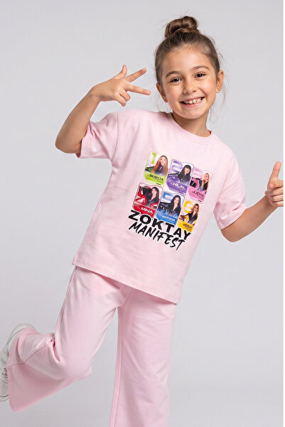 Genel Markalar Kız Çocuk Oversize Kalıp Toz Pembe Manifest Tasarım Pamuklu Al...