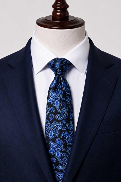 Kravatkolik Dark Navy Blue Shawl Pattern Italian Silk Tie Ik2554