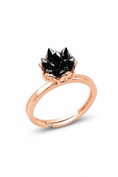 Söğütlü Silver 925 Ayar Gümüş Rose Kaplama Ayarlanabilir Üç Boyutlu Oniks Tonlu Siyah Kristal Yüzük SGTL13454SYH