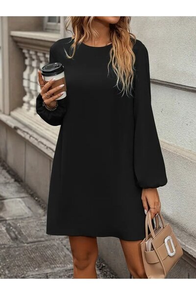UFC 1985 TOP BRAND Women's Long Sleeve Round Neck Mini Imported Crepe Dress
