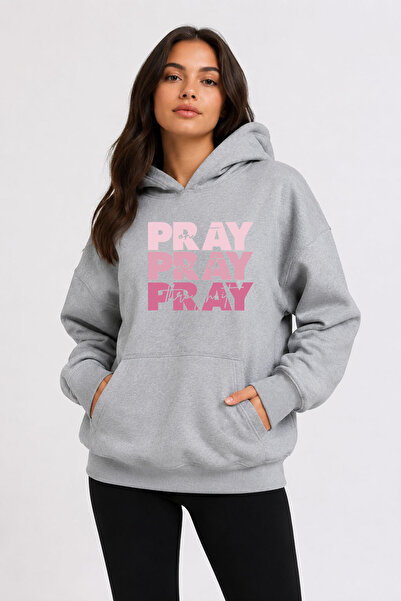 herkesemoda Pray Printed Hooded 2 Thread Raster Sweatshirt