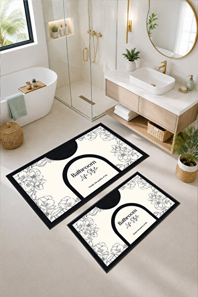 Coco Clementine Modern Kaymaz Tabanlı Banyo Paspası Dekoratif Makinede Yıkana...
