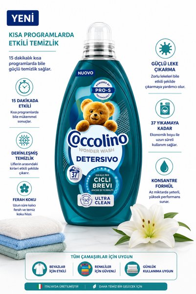 Coccolino Wonder Wash Detersivo Ultra Clean Sıvı Çamaşır Deterjanı 1480 ml 37 Yıkama - Güçlü Temizlik