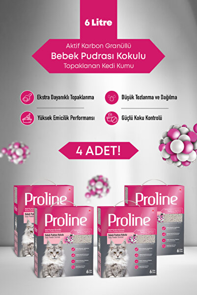 Proline Bebek Pudrası Kokulu Kedi Kumu 4X6Lt.