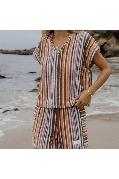 Green Black Stripe Soft Women's Towel Shorts Set 100% Cotton Colorful Standard