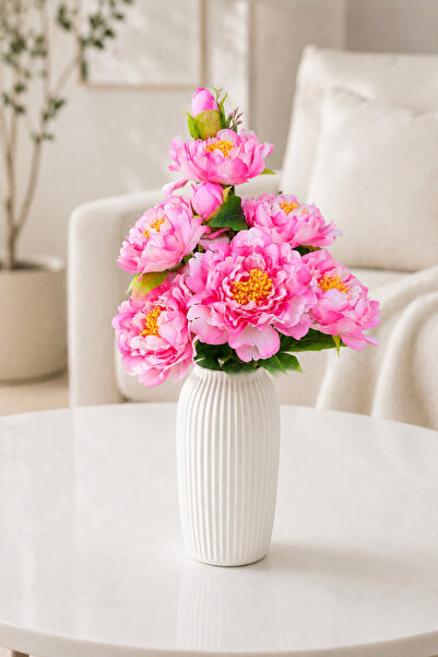 MD Aspiz Flowers باقة زهور صناعية فاخرة من 6 زهرات فاوانيا وردية 50 سم (بدون ...