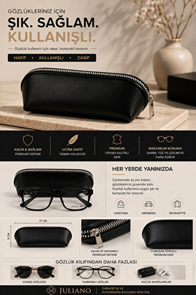 JULIANO Premium Thick Zippered Leather Glasses Case