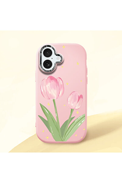 SLIMFELT iPhone 17 Uyumlu Pembe lale kılıf, basit ve taze koruyucu kaplama