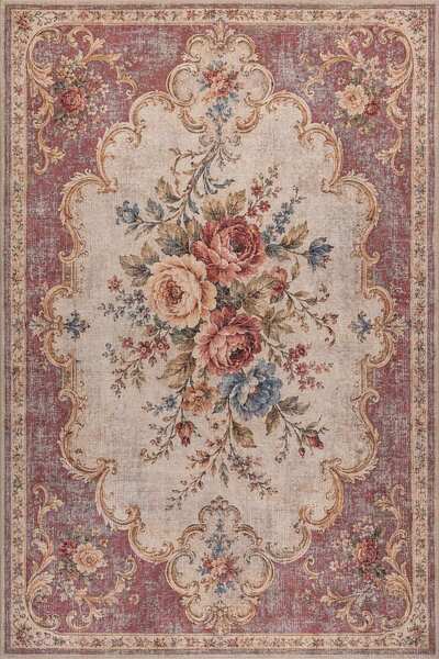 ARTLOOP Florart Pembe Krem Vintage Floral Goblen Gül Desenli Dokuma Tabanlı Ş...