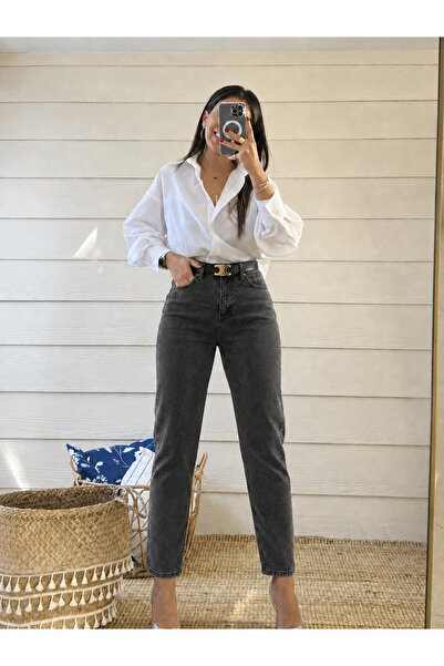 sion jeans Γυναικείο καπνιστό τζιν παντελόνι BoyFriend Mom Jean Ψηλόμεσο για ...