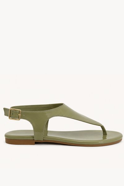 BonuStep Isabel Women's Patent Leather Flip-Flop Sandals with Ankle Buckle and Comfortable Sole