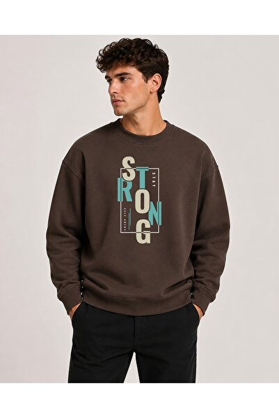 herkesemoda Strong Print Detailed Crew Neck 2 Thread Sweatshirt